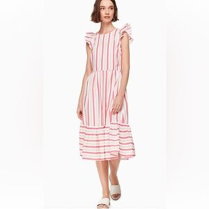 Kate Spade New York - sz 6 Pink Multi Color Stripe Poplin Midi Dress, No Belt